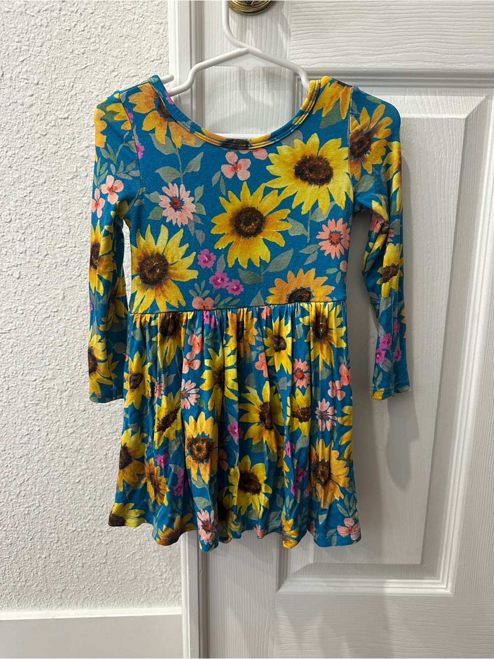 Little Sleepies Teal Sunflower Floral Long-Sleeve Twirl Dress
